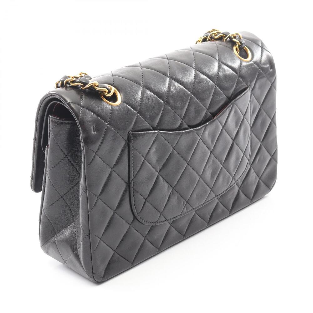 Chanel Sheepskin Flap Shoulder Lambskin Black Double Matelasse Bag Black